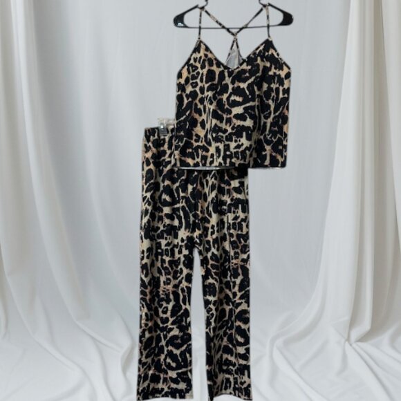 Women’s Leopard Print Two-Piece Set – Cami Top and Wide-Leg Pants Size M - Picture 1 of 9